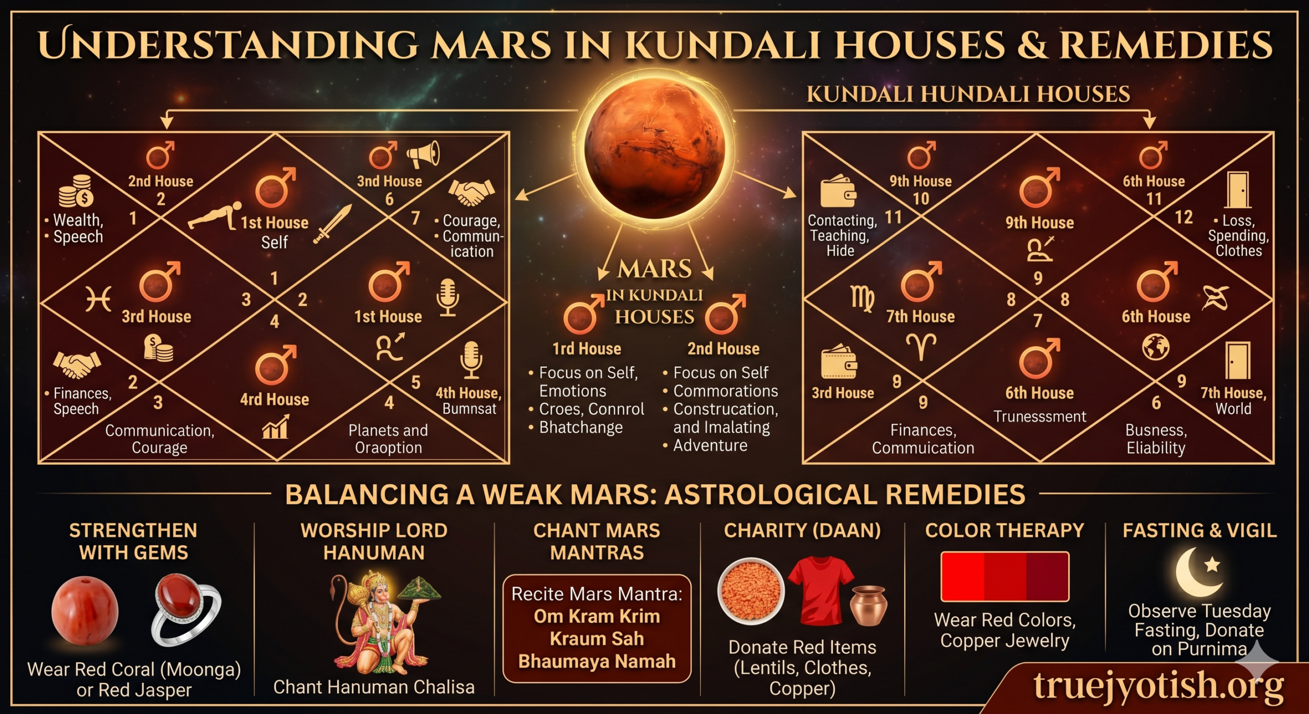 Mars in 12 Houses of Kundali : Remedies for Week Mars